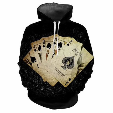 Men Hot 3D Poker Ace Spades Party Hoodies