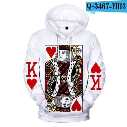 Men 3D Casual Heart Poker King Hoodies