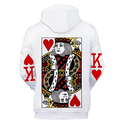 Men 3D Casual Heart Poker King Hoodies