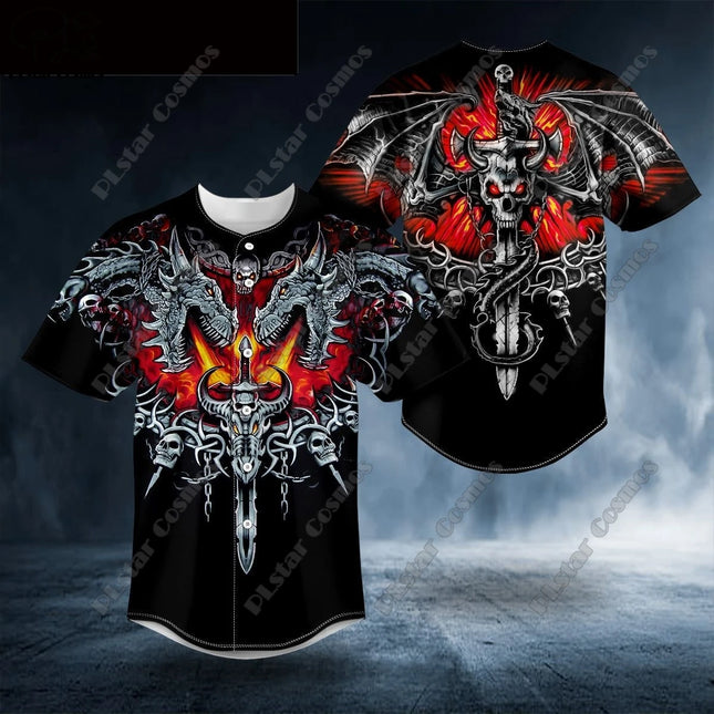 Men 3D Aboriginal Skull Graphic Baseball Shirt