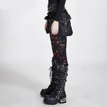 Women Punk Gothic Broken Mesh Leggings