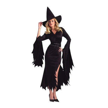 Women Black Gothic Witch Costume Wizard Party Dress