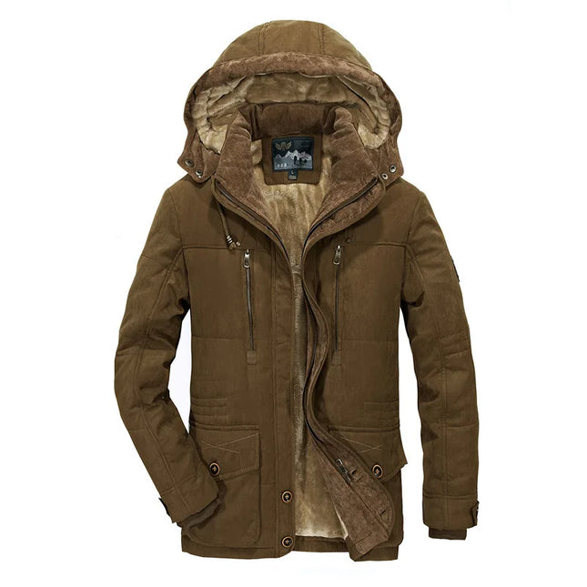 Men Long Winter Down Cargo Hooded Jackets