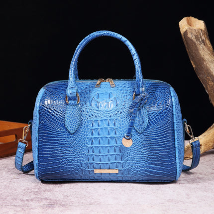 Women Crocodile Embossed Boston Satchel Handbag