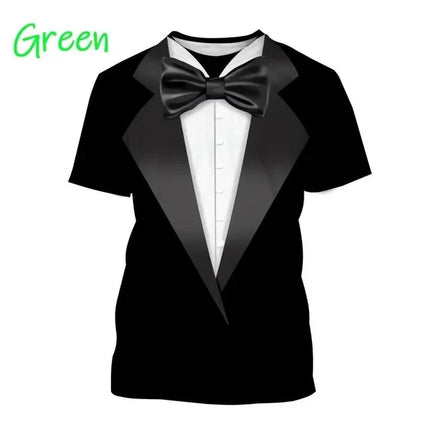 Men Funny 3D Tuxedo Graphic Bow Shirts