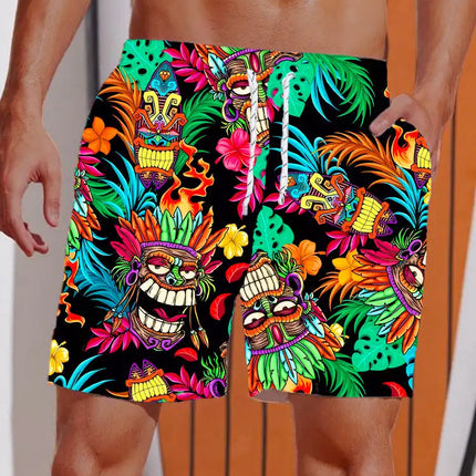 Men 2024 Summer 3D Hawaiian Animal Boardshorts