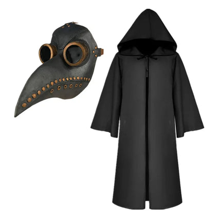 Men Halloween Cloak Plague Doctor Medieval Costume Set