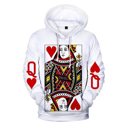 Men 3D Casual Heart Poker King Hoodies