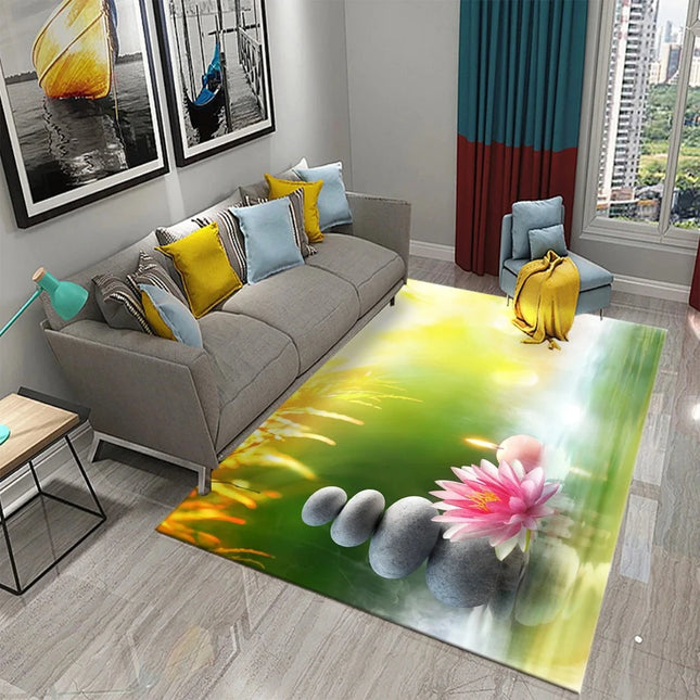 Modern Zen Floral Buddha Stones Area Rugs