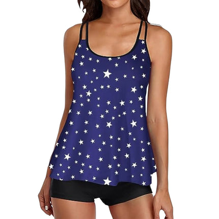 Women Blue Star Floral Tankini Sets