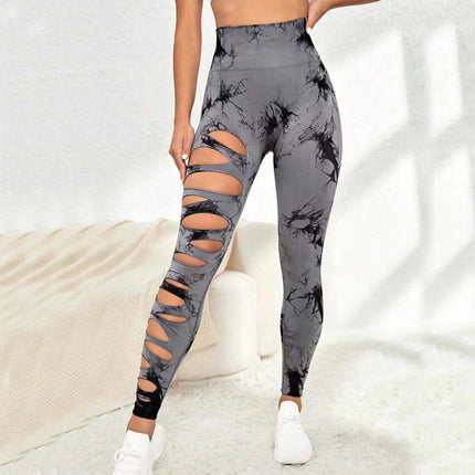 Women 2024 Tie-Dye Blue Black 3D Fitness Leggings