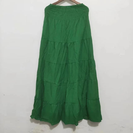 Women Green Bohemian Spring Maxi Skirt