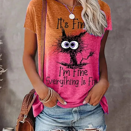 Women Funny "I'm Fine" 3D Cat Animal Shirts