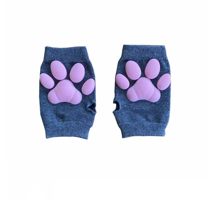 Women Cat Paw Thigh High Socks Gloves Set