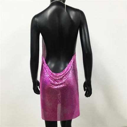 Women Backless Sequin Low Cut Mini Dress.