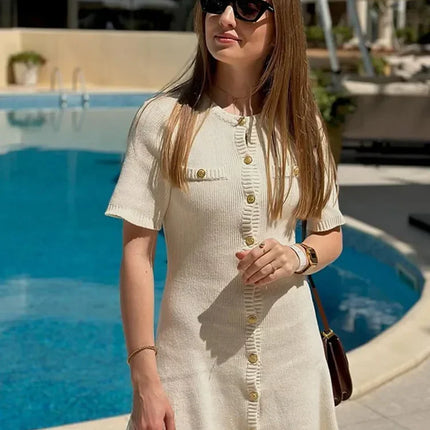 Women Elegant White Knitted Mini Dress