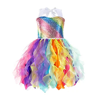 Girl Summer Rainbow Mesh Dance Costume