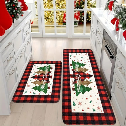 Home Seasonal Christmas Red Plaid Floor Mat.