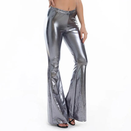 Women Holographic Solid Crop Top - Wide Leg Pants Matching Set