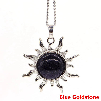 Women Bohemian Sun Flower Natural Amethyst Pendant