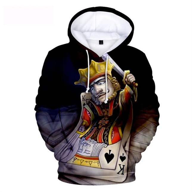 Men 3D Casual Heart Poker King Hoodies