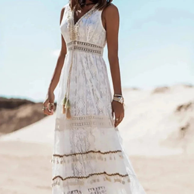 Women Bohemian V Lace Maxi Dress