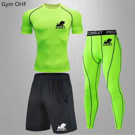 Men Solid Rashguard Compression Fitness Set