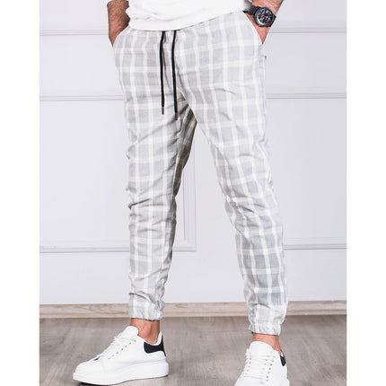 Men Plaid Striped Business Casual Straight Pants