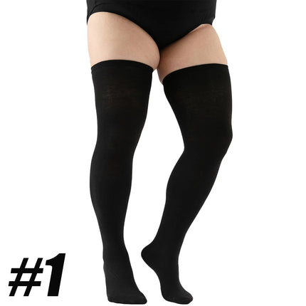 Women Plus Black White Thigh High Socks