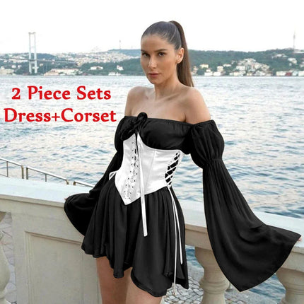 Women Summer 2pc Chiffon Off Shoulder Dress