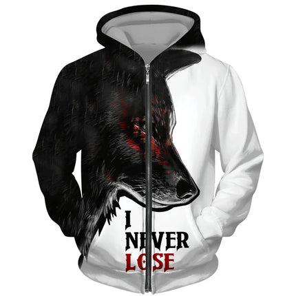 Men 3D Wolf Moon Zip Streetwear Hoodies