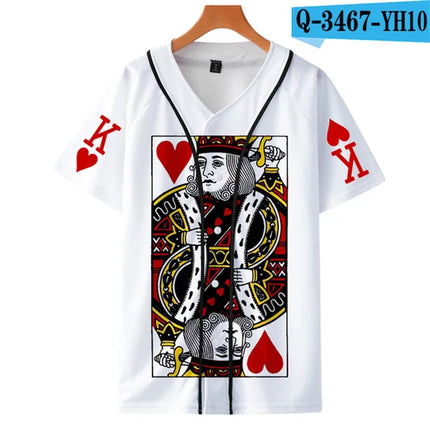 Men Poker Party 3D KING QUEEN Baseball Jersey Summer Tees