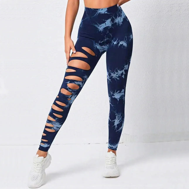 Women 2024 Tie-Dye Blue Black 3D Fitness Leggings