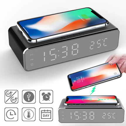 Multifunctional Modern Wireless LED Radio Temperature Alarm Clock