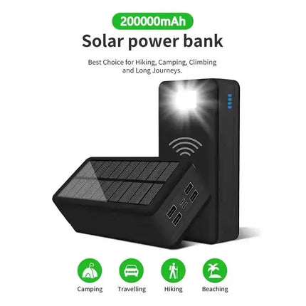 Solar Powered 200k mAh Wireless Battery Charger Powerbank