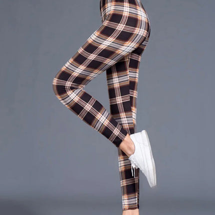 Women High-Elasticity Plaid Fitness Leggings