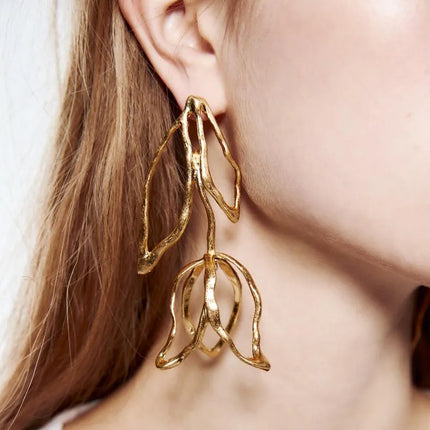 Women Oversized Hollow Tulip Dangle Earrings