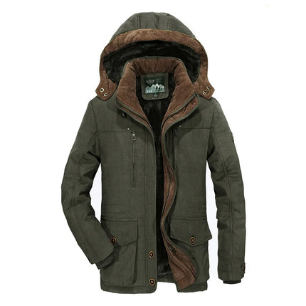 Men Long Winter Down Cargo Hooded Jackets