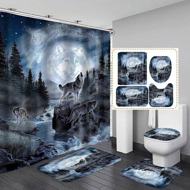 Mysterious Wolf Moon Shower Curtain Set