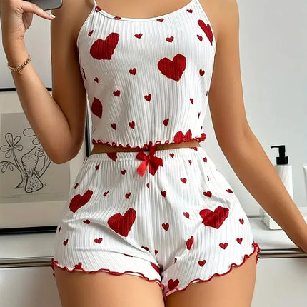 Women Summer Heart Crop Top Pajama Set