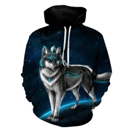 Men Animal Wolf Blue 3D Sweatshirt Hoodies