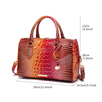 Women Crocodile Embossed Boston Satchel Handbag