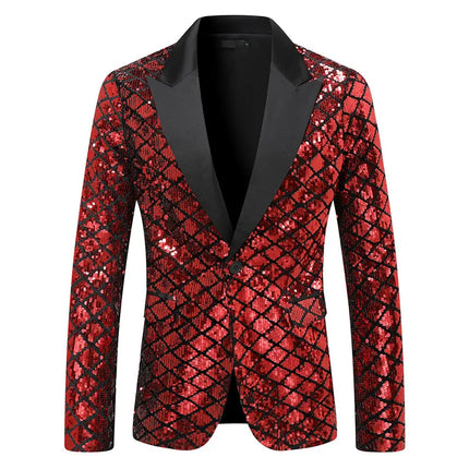 Men Plaid Sequin 3D Party Blazer