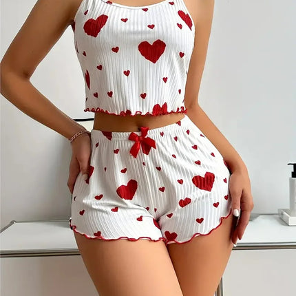 Women Summer Heart Crop Top Pajama Set