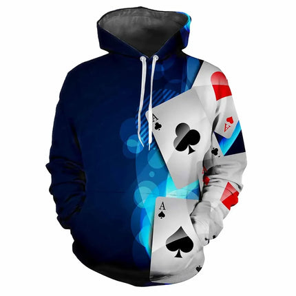 Men Hot 3D Poker Ace Spades Party Hoodies