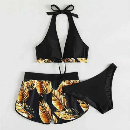 Women 3pc Floral Bikini Plus Shorts Swimwear Set