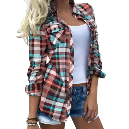 Women Turn Down Plaid Casual Shirts