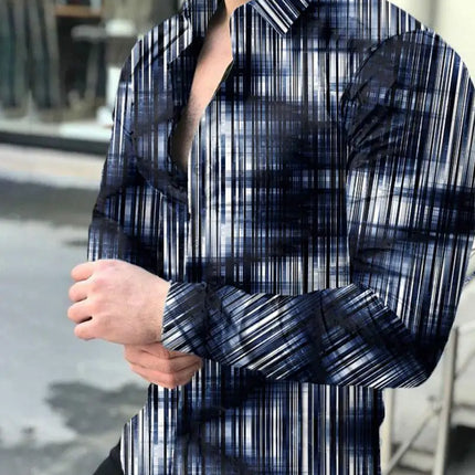 Men Fashion Business Casual Vertical Blue Striped Dress Shirts