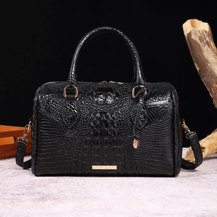 Women Crocodile Embossed Boston Satchel Handbag