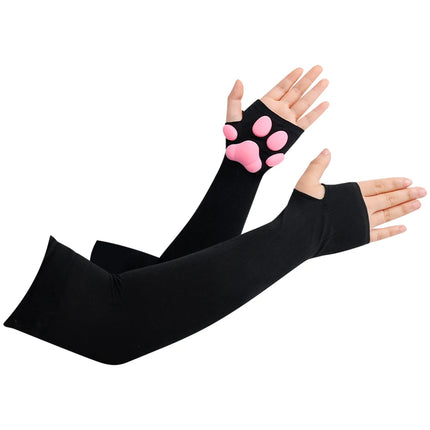 Women Cat Paw Thigh High Socks Gloves Set